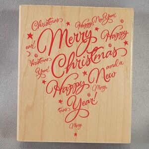 Merry Christmas Heartprint Rubber Stamp Hero Arts Wood Mounted L2004